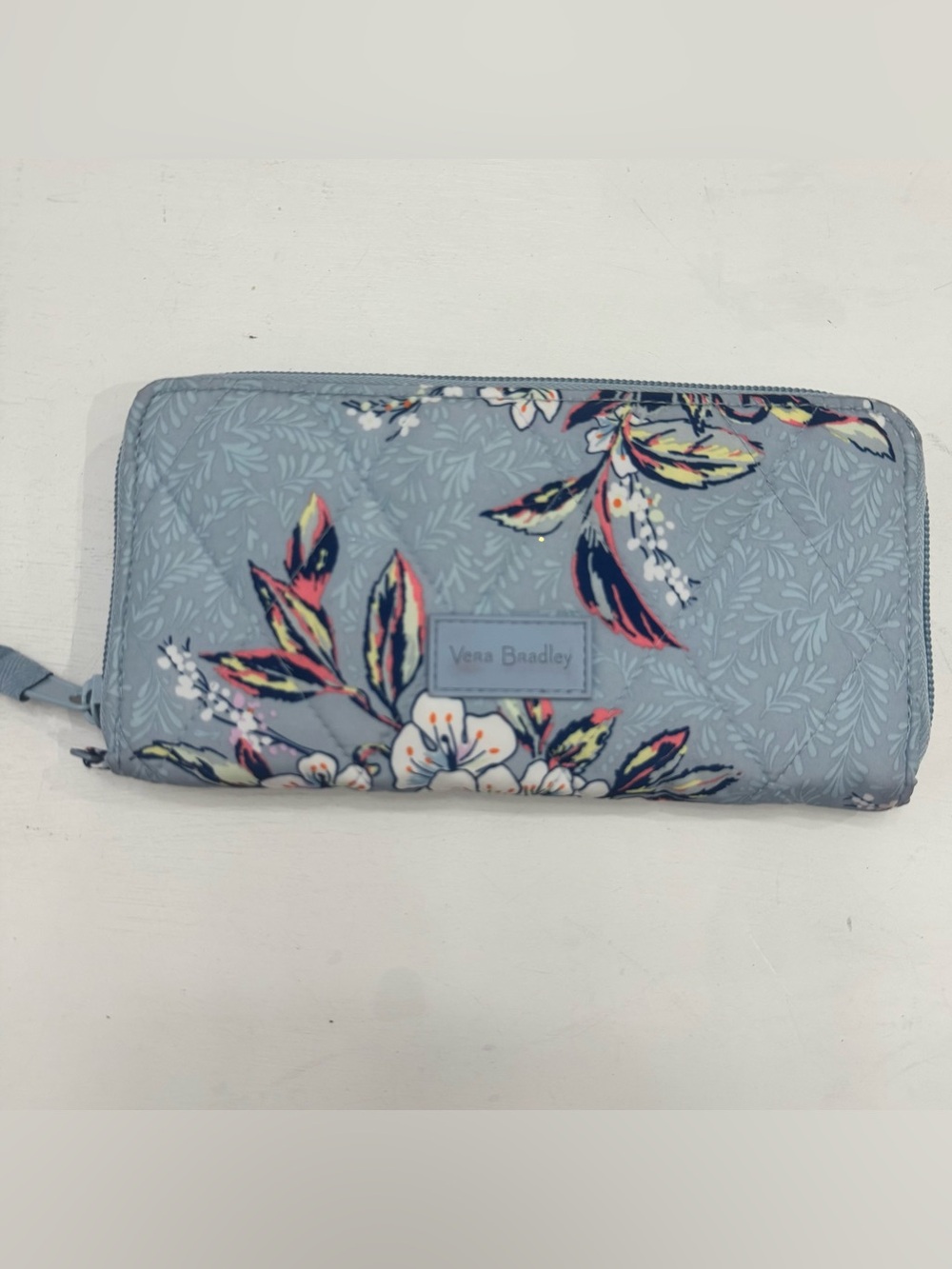 Vera Bradley Cherry Blossoms Accordion Zip Wallet | Quilted Floral Light Blue